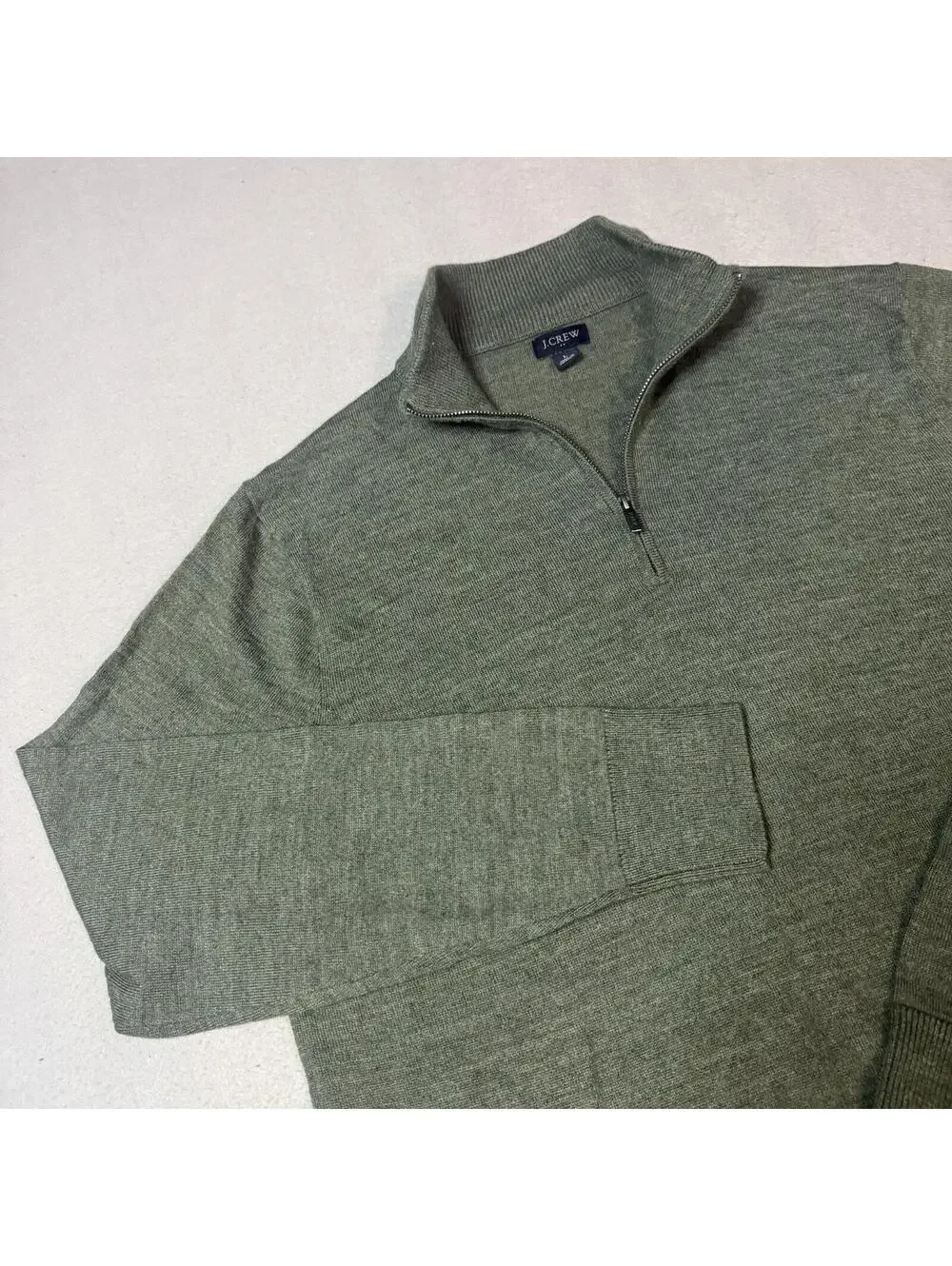 J.Crew Mens Large Green Merino Wool Blend 1/4 Zip Sweater Pullover‎ Casual